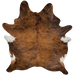 XL Brown and Black Brazilian Brindle Cowhide: brown with black, brindle markings, and it has white, with brown and black speckles, on part of the belly - 8' x 6'4" (BRBR1439)