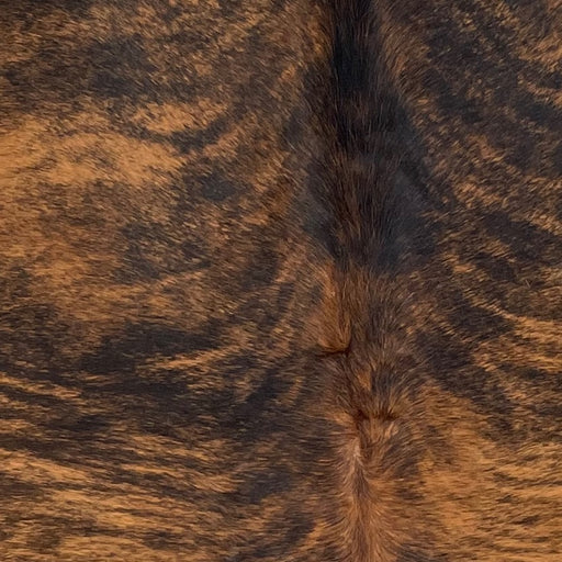 Closeup of this Brazilian Brindle Cowhide, showing reddish brown with black, brindle markings (BRBR1478)