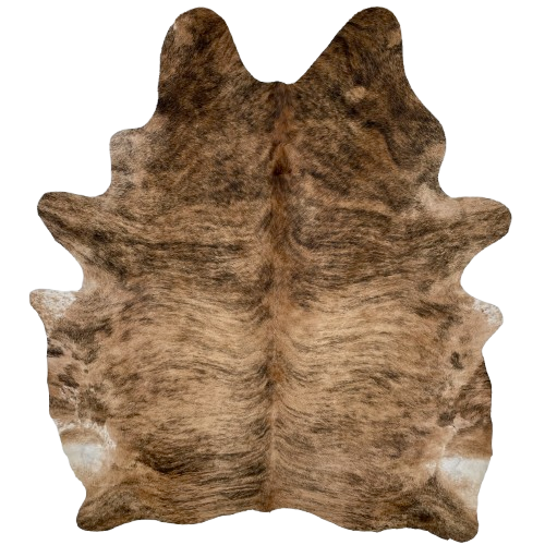 Tan, Brown, Black Brazilian Brindle Cowhide: tan and brown with black, brindle markings - 7'5" x 6'1" (BRBR1480)