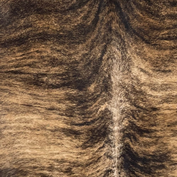 Closeup of this Large Brazilian Brindle Cowhide, showing tan and brown with black and brown, brindle markings (BRBR1484)