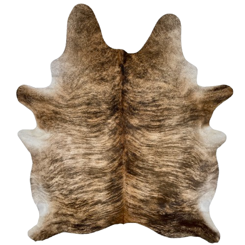 Tan, Brown, Black Brazilian Brindle Cowhide: light tan and brown with black, brindle markings - 7'1" x 5'8" (BRBR1485)