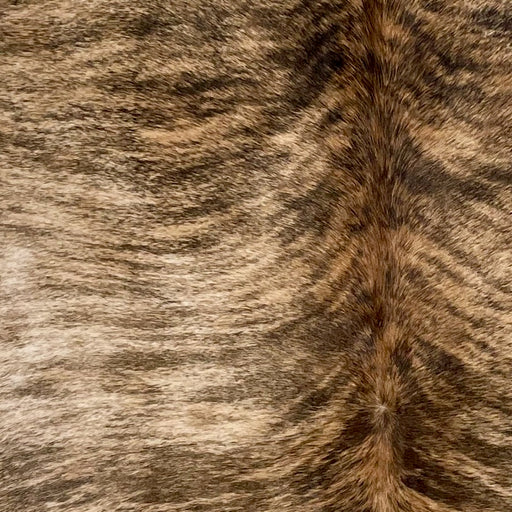 Closeup of this Brazilian Brindle Cowhide, showing light tan and brown with black, brindle markings  (BRBR1485)