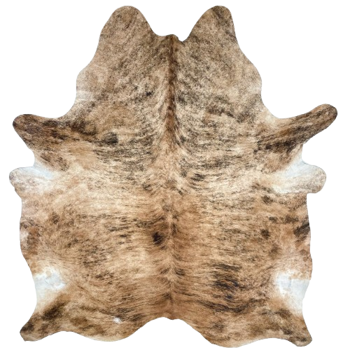 Large Lt Brown, Off-White, Black Brazilian Brindle Cowhide: light brown and off-white with black, brindle markings - 7'7" x 6'1" (BRBR1491)