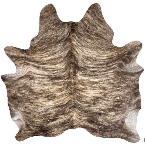 Off-White, Brown, Black Brazilian Brindle Cowhide: off-white and brown, with black and dark brown, brindle markings - 6'9" x 6'4"(BRBR1494)