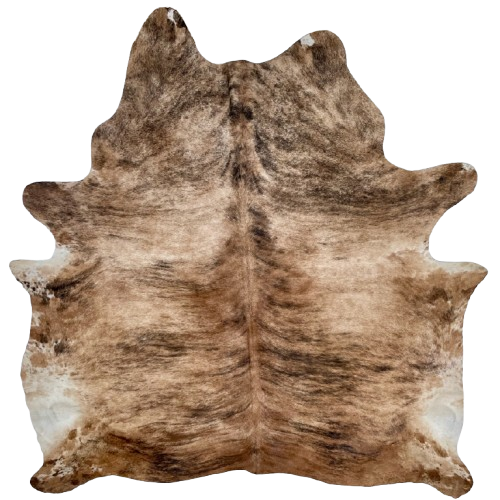 Brown, Lt Tan, Black Brazilian Brindle Cowhide: brown and light tan, with black, brindle markings - 6'11" x 6'2" (BRBR1495)