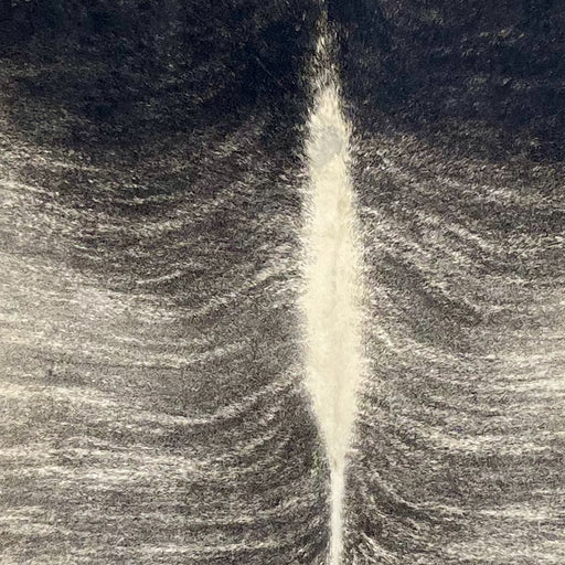 Closeup of this XL Brazilian Brindle Cowhide, showing black with ivory, brindle markings and ivory down the spine (BRBR1515)