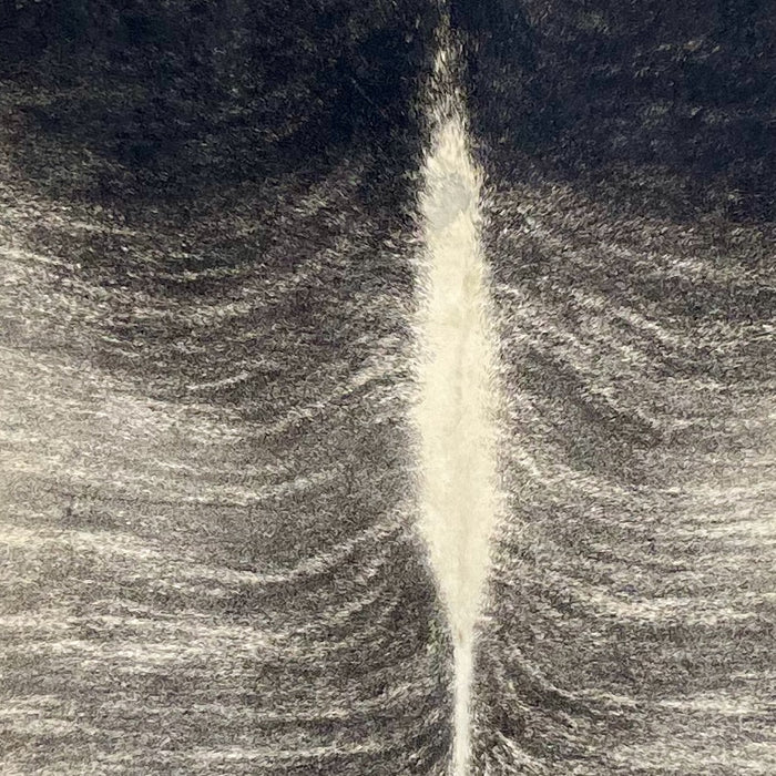 Closeup of this XL Brazilian Brindle Cowhide, showing black with ivory, brindle markings and ivory down the spine (BRBR1515)
