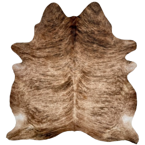 Tan, Brown, Black Brazilian Brindle Cowhide: tan and brown with a black and brown, brindle pattern - 6'11" x 6' (BRBR1516)