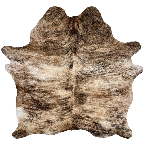 Brown, Ivory, Black Brazilian Brindle Cowhide: brown and ivory with black and brown, brindle markings - 6'6" x 5'6" (BRBR1518)