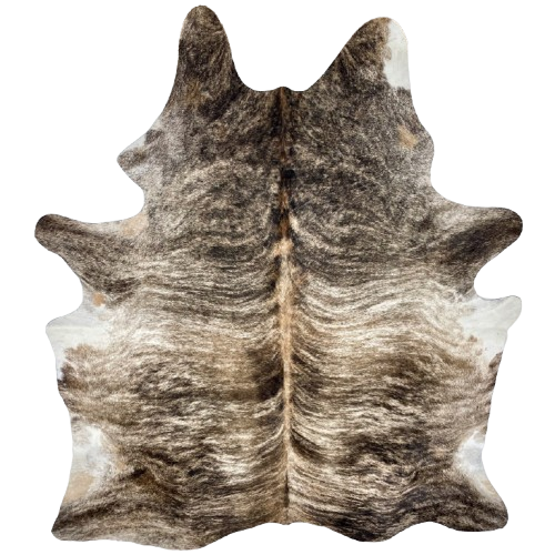 Large Ivory, Brown, Black Brazilian Brindle Cowhide: ivory with brown and black, brindle markings - 7'9" x 5'11" (BRBR1520)