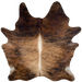 Large Two Tone Brown and Black Brazilian Brindle Cowhide: light brown with black brindle markings on the back, dark reddish brown with black, brindle markings on the shoulder, butt, belly, and shanks, and white down the spine - 7'11" x 6'8" (BRBR1523)