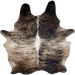 XXL Lt Tan, Brown, Black Brazilian Brindle Cowhide: light tan and brown, with black, brindle markings, and white down the spine, and one inconspicuous brand mark on the left side of the butt - 8'7" x x 6'10" (BRBR1530)
