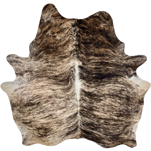 Lt Tan, Black, Brown Brazilian Brindle Cowhide: light tan and brown with black, brindle markings - 7' x 6'8" (BRBR1531)