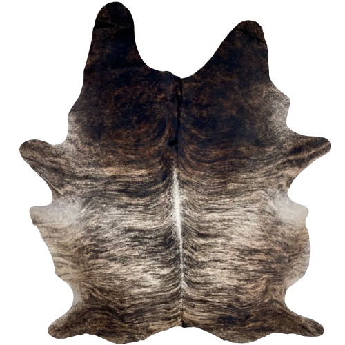 XXL Off-White, Black, Brown Brazilian Brindle Cowhide: off-white and brown with black, brindle markings - 8'6" x 6' (BRBR1532)