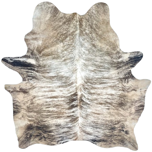 Large Multicolored Brazilian Brindle Cowhide: ivory and tan with brown, taupe, and black, brindle markings - 7'7" x 6'6" (BRBR1542)