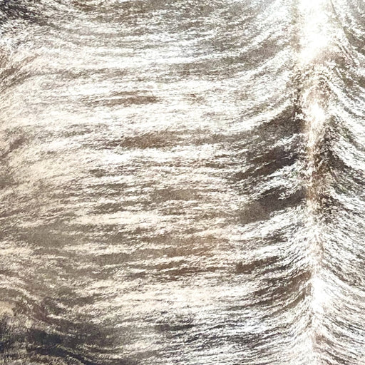 Closeup of this Large Multicolored Brazilian Brindle Cowhide, showing ivory and tan with brown, taupe, and black, brindle markings (BRBR1542)