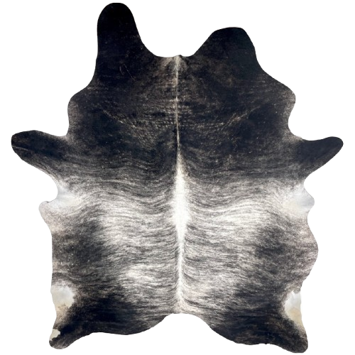 Large Black and White Brazilian Brindle Cowhide: has a black and white, brindle pattern and white down the spine - 7'10" x 6' (BRBR1545)