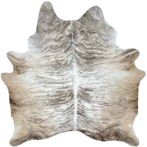 White and Dk Brown Brazilian Brindle Cowhide: white with dark brown, brindle markings, and tan on the belly, butt, and shanks - 6'11" x 6'4" (BRBR1547)