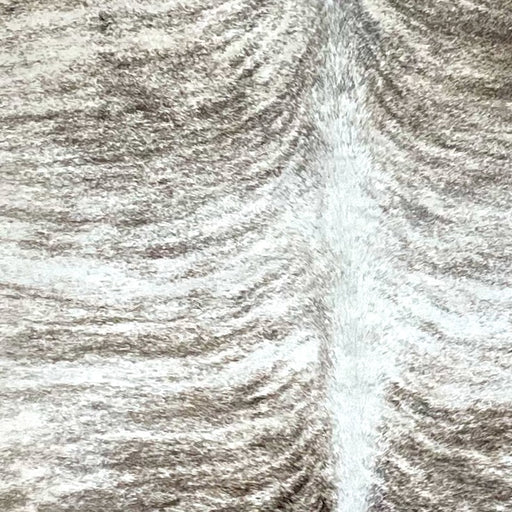 Closeup of this Brazilian Brindle Cowhide, showing white with dark brown, brindle markings (BRBR1547)