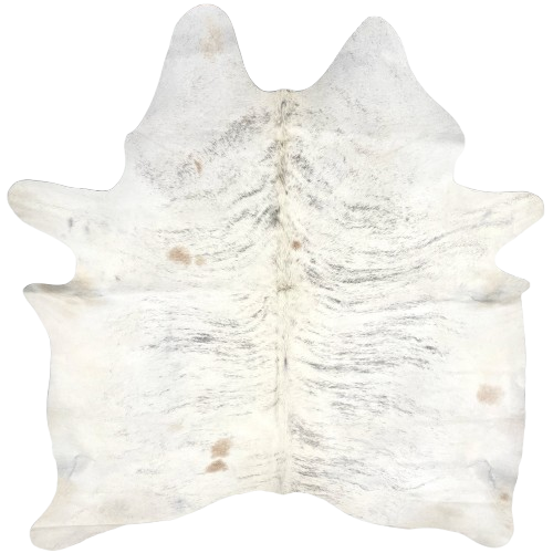 Ivory and Gray Brazilian Brindle Cowhide: ivory with gray, brindle markings, and a few small, light brown spots - 7' x 6'3" (BRBR1551)