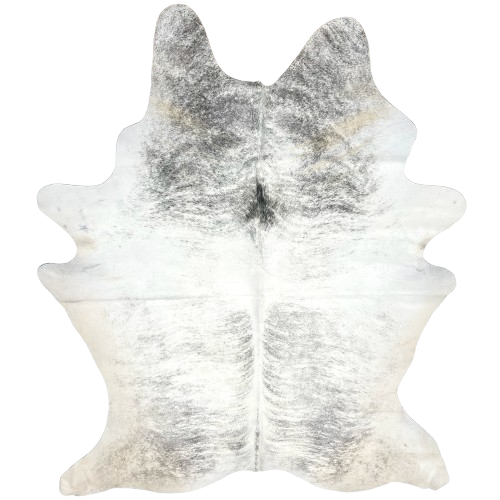 Ivory and Gray Brazilian Brindle Cowhide: ivory with gray, brindle markings, and off-white on the belly and hind shanks - 7'3" x 5'6" (BRBR1554)