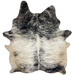Ivory and Black Brazilian Brindle Cowhide: ivory with black, brindle markings, and tan on the belly - 7'4" x 6' (BRBR1555)