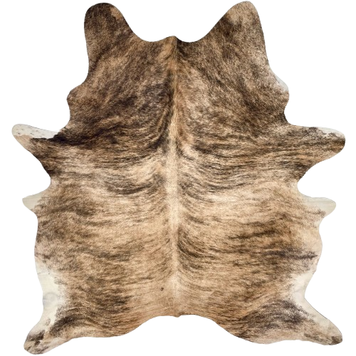 Tan, Brown, Black Brazilian Brindle Cowhide: light tan and brown with black and brown, brindle markings - 7'2" x 5'5" (BRBR1572)