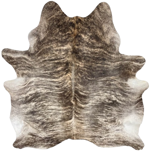 Large Ivory, Brown, Black Brazilian Brindle Cowhide: ivory and brown with black, brindle markings - 7'8" x 6'6" (BRBR1574)