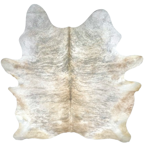XL Ivory, Lt Brown, Gray Brazilian Brindle Cowhide: ivory and light brown with gray, brindle markings - 8' x 6'3" (BRBR1576)