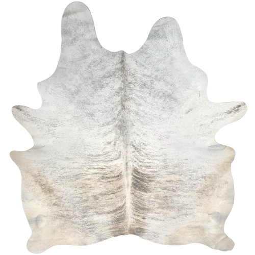 White, Lt Beige, Black, Gray Brazilian Brindle Cowhide: white and light beige with black and gray, brindle markings - 7'4" x 6'1" (BRBR1580)