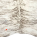 Closeup of this Large Ivory and Taupe Brazilian Brindle Cowhide, showing one brand mark on the left side of the butt  (BRBR1582)