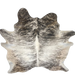 Large Ivory, Black, Gray Brazilian Brindle Cowhide:  ivory with black and gray, brindle markings, and a splash of light brown, with black, brindle markings, on the shoulder and butt - 7'7" x 6'7" (BRBR1587)