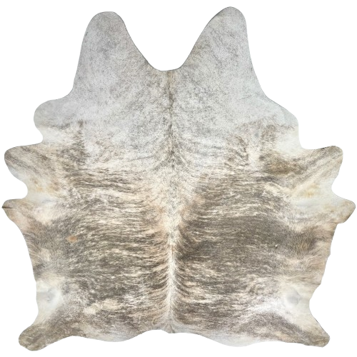 Large White, Lt Beige, Dk Gray Brazilian Brindle Cowhide: white and light beige with dark gray, brindle markings - 7'7" x 6'4" (BRBR1589)