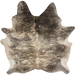 Black, Ivory, Lt Beige Brazilian Brindle Cowhide: ivory and light beige with black, brindle markings, and mostly black on the shoulder - 7'1" x 5'11" (BRBR1591)