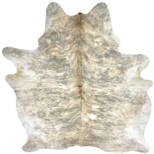Ivory, Lt Beige, Gray Brazilian Brindle Cowhide: ivory and light beige with gray, brindle markings, and longer hair down the spine - 6'11" x 5'6" (BRBR1592)