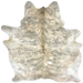 Ivory, Lt Beige, Gray Brazilian Brindle Cowhide: ivory and light beige with gray, brindle markings, and longer hair down the spine - 6'11" x 5'6" (BRBR1592)