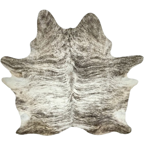 XL White and Black Brazilian Brindle Cowhide: white with black, brindle markings, and hints of brown on the butt - 8' x 6'10" (BRBR1593)