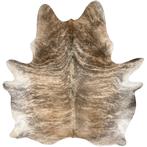 Large Brown, Gray, Black Brazilian Brindle Cowhide: brown with gray and black, brindle markings, and white with black on the belly - 7'8" x 6' (BRBR1595)