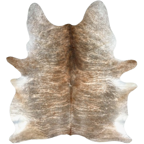 Reddish Brown, White, Gray Brazilian Brindle Cowhide: reddish brown and white with gray, brindle markings - 7'4" x 5'11"(BRBR1596)