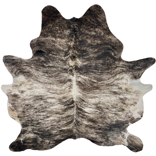 Dark Brown and White Brazilian Brindle Cowhide: white with dark brown and blackish brown, brindle markings - 7'4" x 6'1" (BRBR1633)