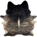 Large Black and Lt Brown Brazilian Brindle Cowhide: black with light brown, brindle markings, and white down part of the spine - 7'9" x 6'5" (BRBR1636)
