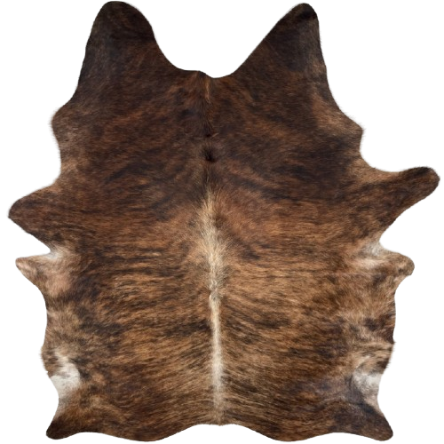 Brown and Black Brazilian Brindle Cowhide: brown with black, brindle markings, and white down the spine - 7'3' x 5'7" (BRBR1641)