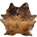 Large Reddish Brown and Black Spotted Brazilian Brindle Cowhide: reddish brown with black brindle markings, and it has black spots on the shoulder, shanks, and belly - 7'10" x 6'7" (BRBR1642)