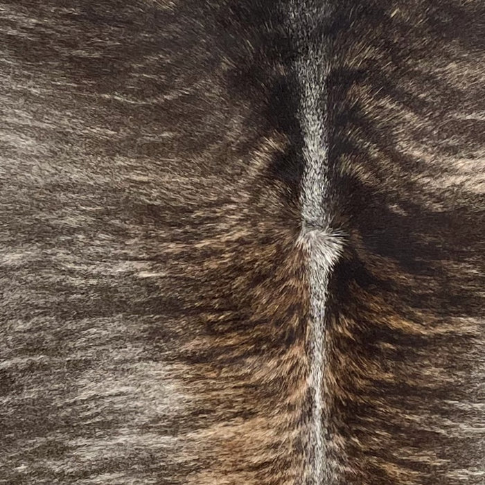 Closeup of this Brazilian Brindle Cowhide, showing white and brown with black and dark brown, brindle markings BRBR1644)