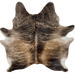 Ivory, Brown, Black Brazilian Brindle Cowhide: ivory with brown, dark brown, and black, brindle markings - 7'2" x 6'2" (BRBR1645)