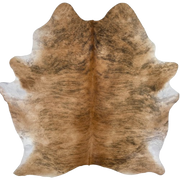Lt Brown, Reddish Brown, Black Brazilian Brindle Cowhide: light brown with black, brindle markings, and reddish brown down the spine - 6'11" x 5'8" (BRBR1648)
