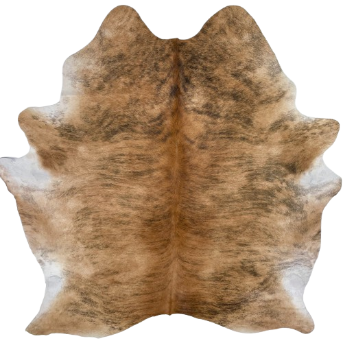 Lt Brown, Reddish Brown, Black Brazilian Brindle Cowhide: light brown with black, brindle markings, and reddish brown down the spine - 6'11" x 5'8" (BRBR1648)