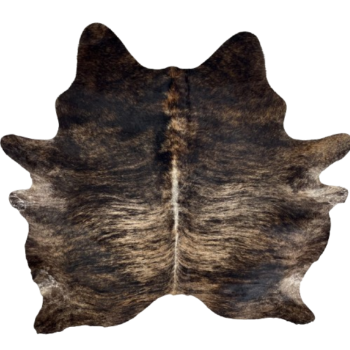 Large Lt Tan, Brown, Black Brazilian Brindle Cowhide: light tan and brown with black, brindle markings, and white down the spine - 7'10" x 6'9" (BRBR1649)
