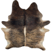 Tan, Brown, Black Brazilian Brindle Cowhide: tan and brown with black, brindle markings, and off-white down the spine - 7'2" x 6'2" (BRBR1650)
