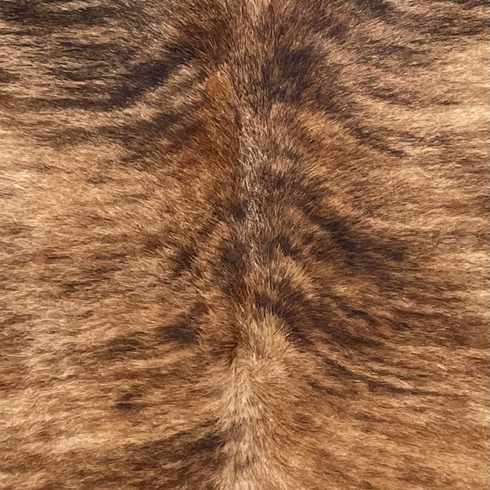 Closeup of this Brazilian Brindle Cowhide, showing light brown with darker brown, reddish brown, and black, brindle markings (BRBR1652)